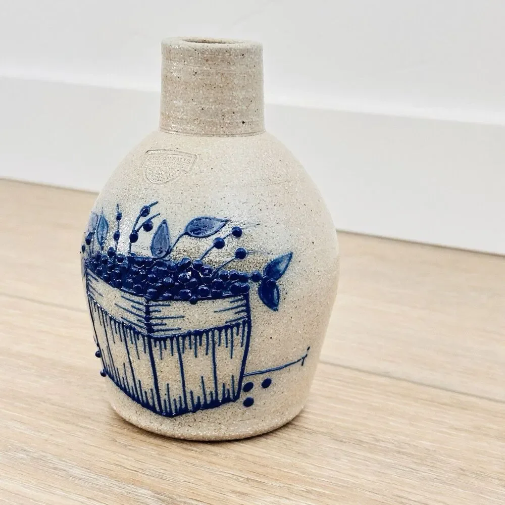 Salmon Falls Pottery Stoneware Blueberry Basket Vase 1999 Signed McEwen Jug NH